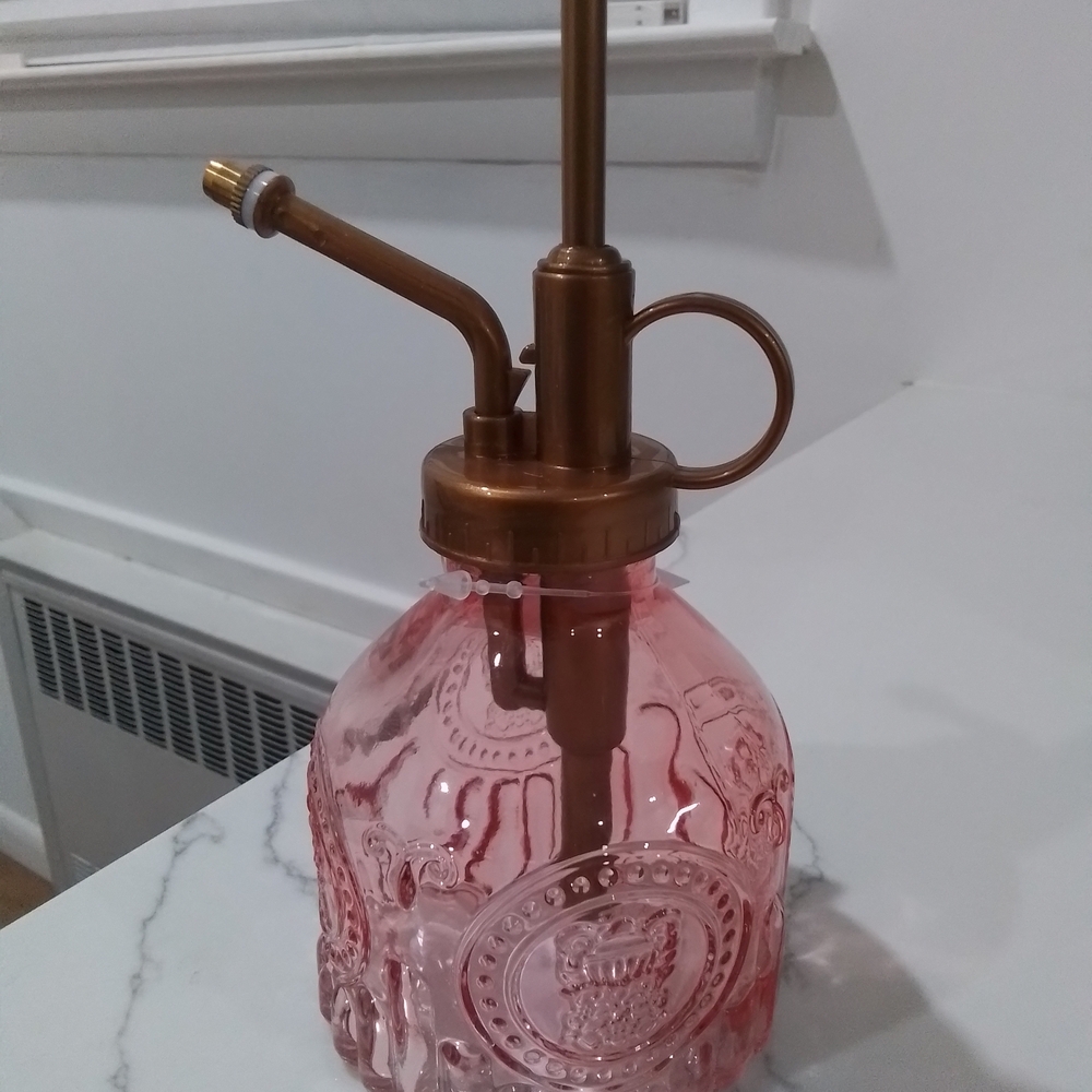 Pink Glass Plant Mister with Copper Accents